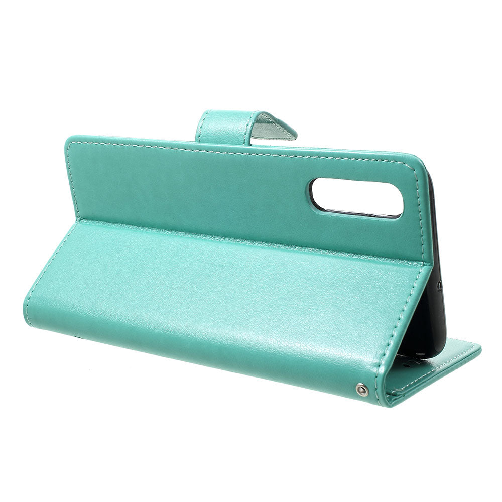 Imprint Butterfly Flowers Leather Wallet Stand Case for Samsung Galaxy A70