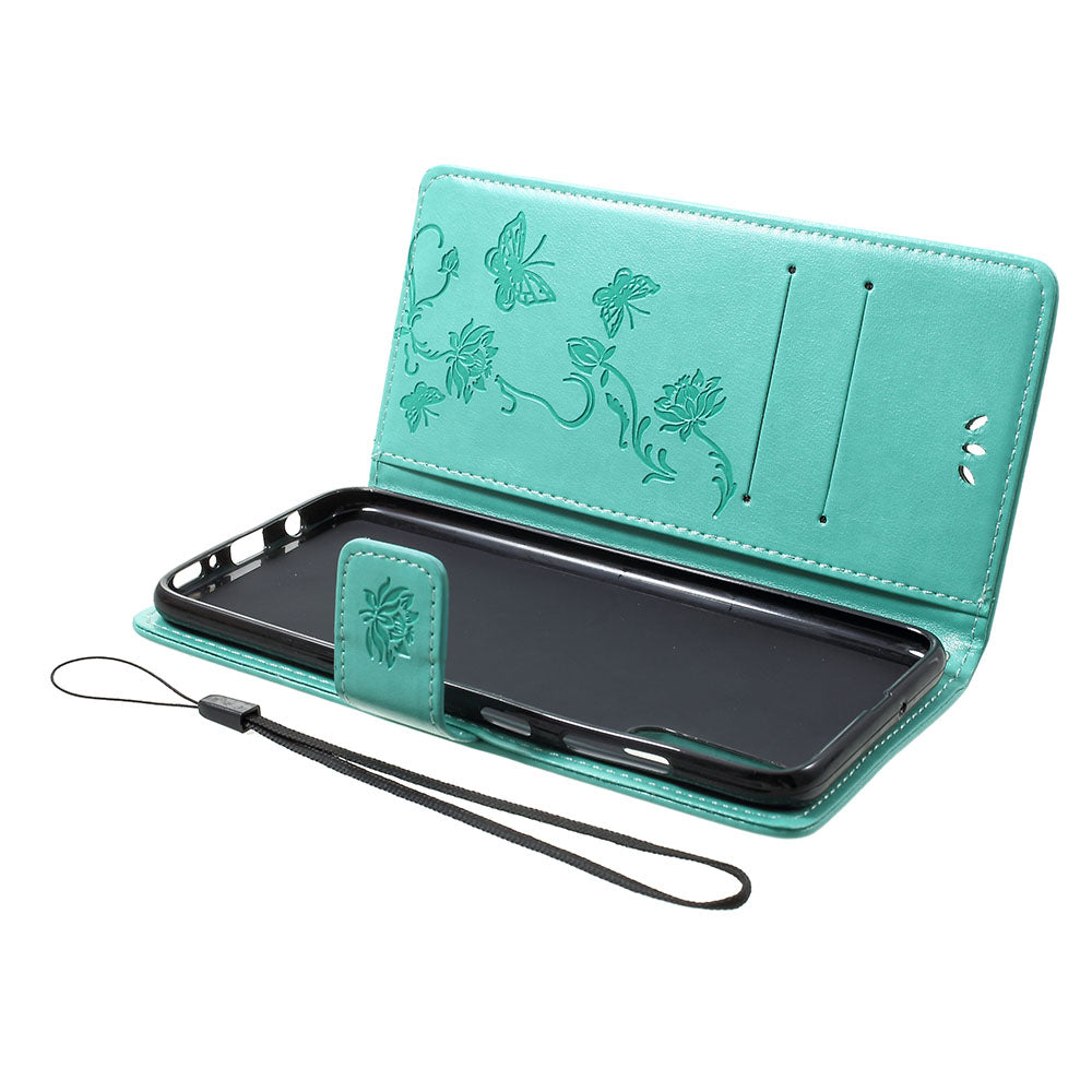 Imprint Butterfly Flowers Leather Wallet Stand Case for Samsung Galaxy A70