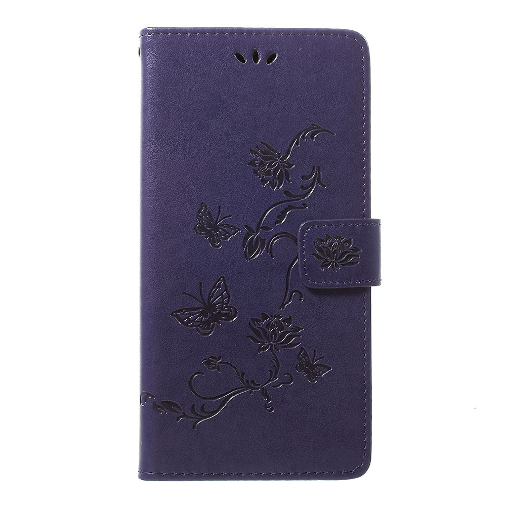 Imprint Butterfly Flowers Leather Wallet Stand Case for Samsung Galaxy A70
