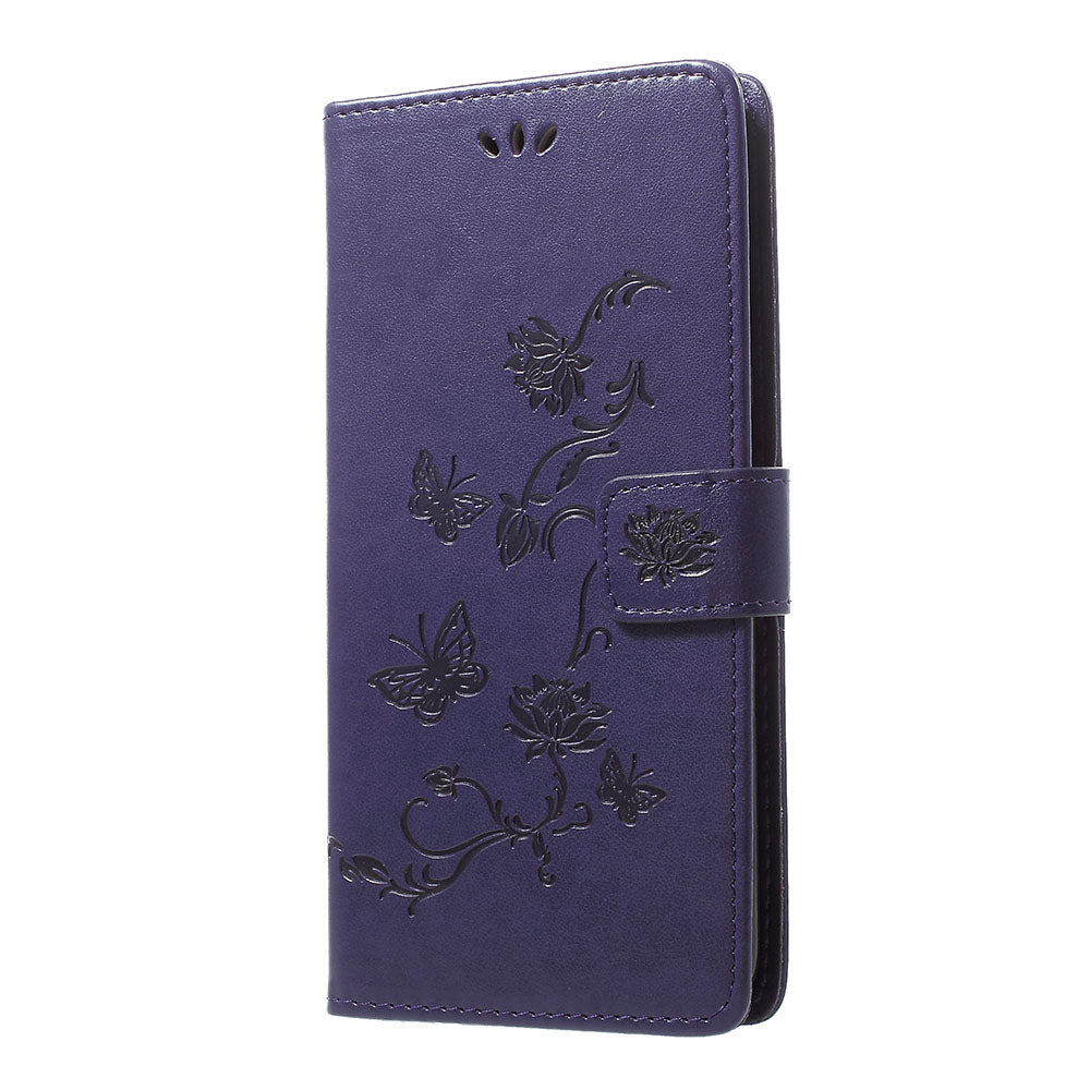 Imprint Butterfly Flowers Leather Wallet Stand Case for Samsung Galaxy A70