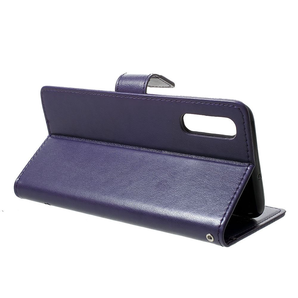 Imprint Butterfly Flowers Leather Wallet Stand Case for Samsung Galaxy A70