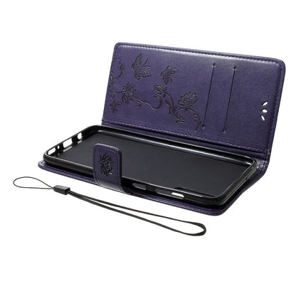 Imprint Butterfly Flowers Leather Wallet Stand Case for Samsung Galaxy A70