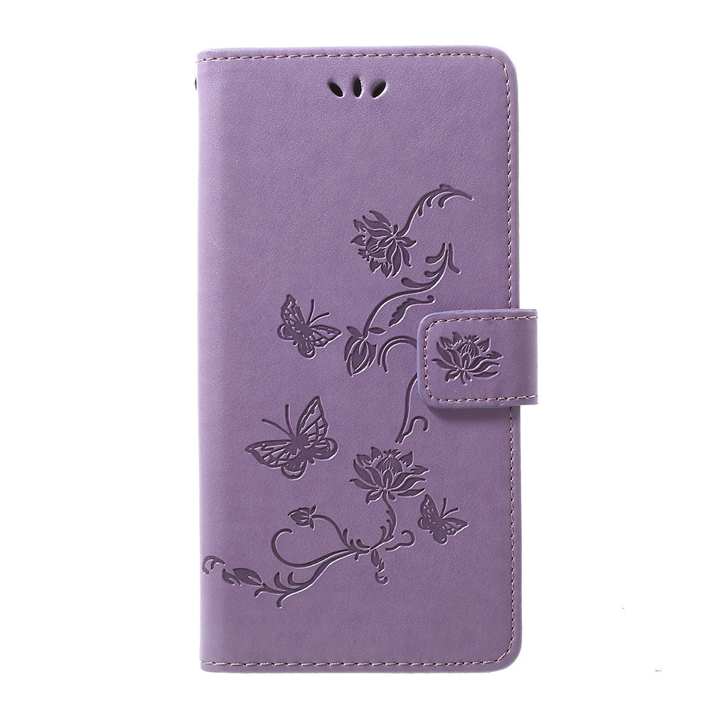 Imprint Butterfly Flowers Leather Wallet Stand Case for Samsung Galaxy A70