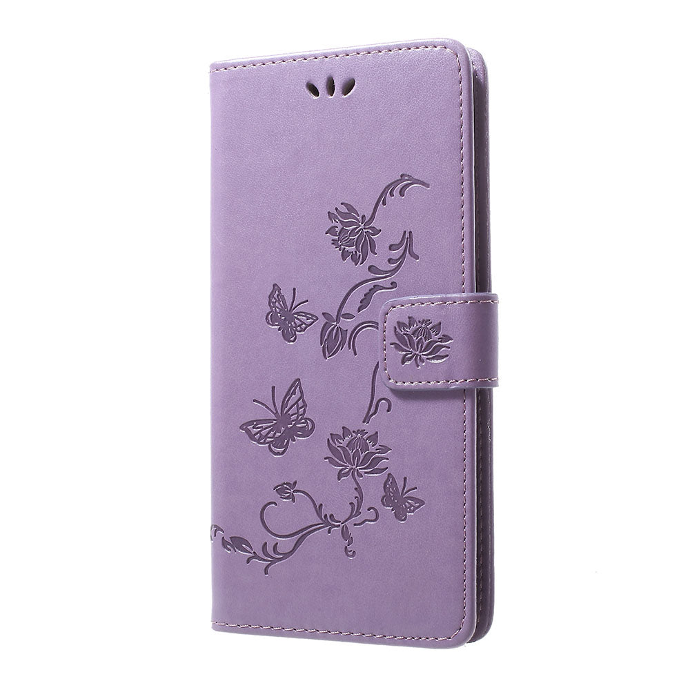 Imprint Butterfly Flowers Leather Wallet Stand Case for Samsung Galaxy A70