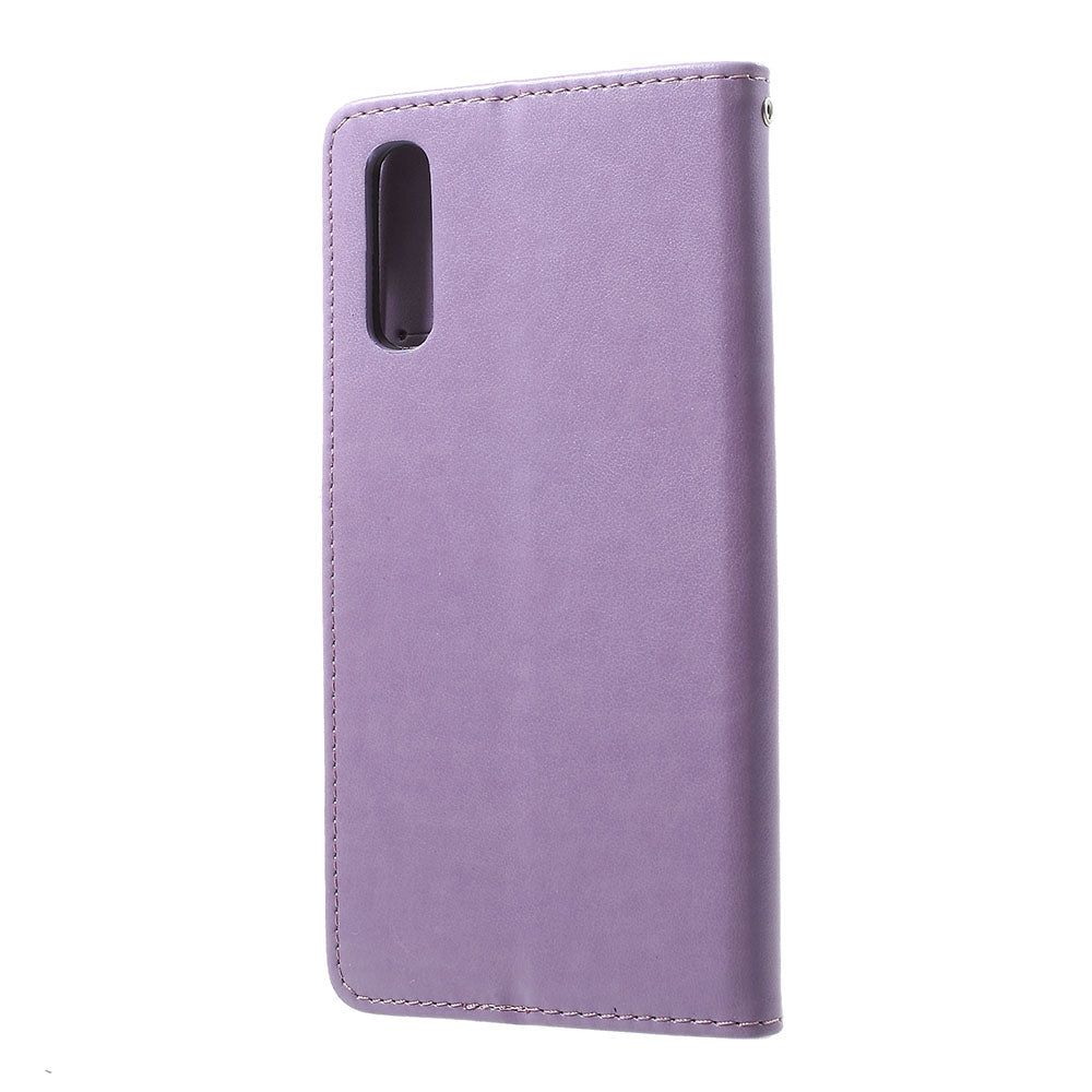 Imprint Butterfly Flowers Leather Wallet Stand Case for Samsung Galaxy A70