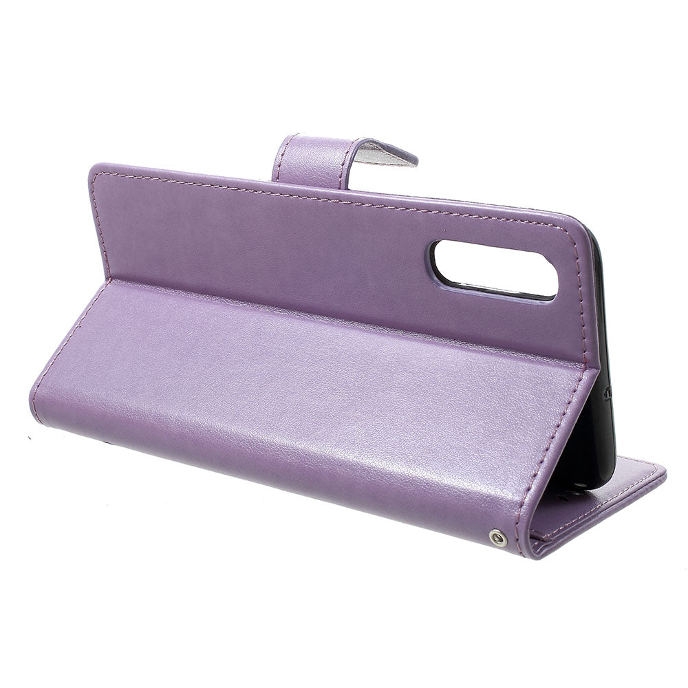 Imprint Butterfly Flowers Leather Wallet Stand Case for Samsung Galaxy A70