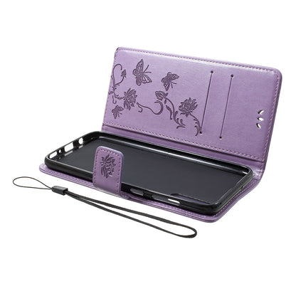 Imprint Butterfly Flowers Leather Wallet Stand Case for Samsung Galaxy A70