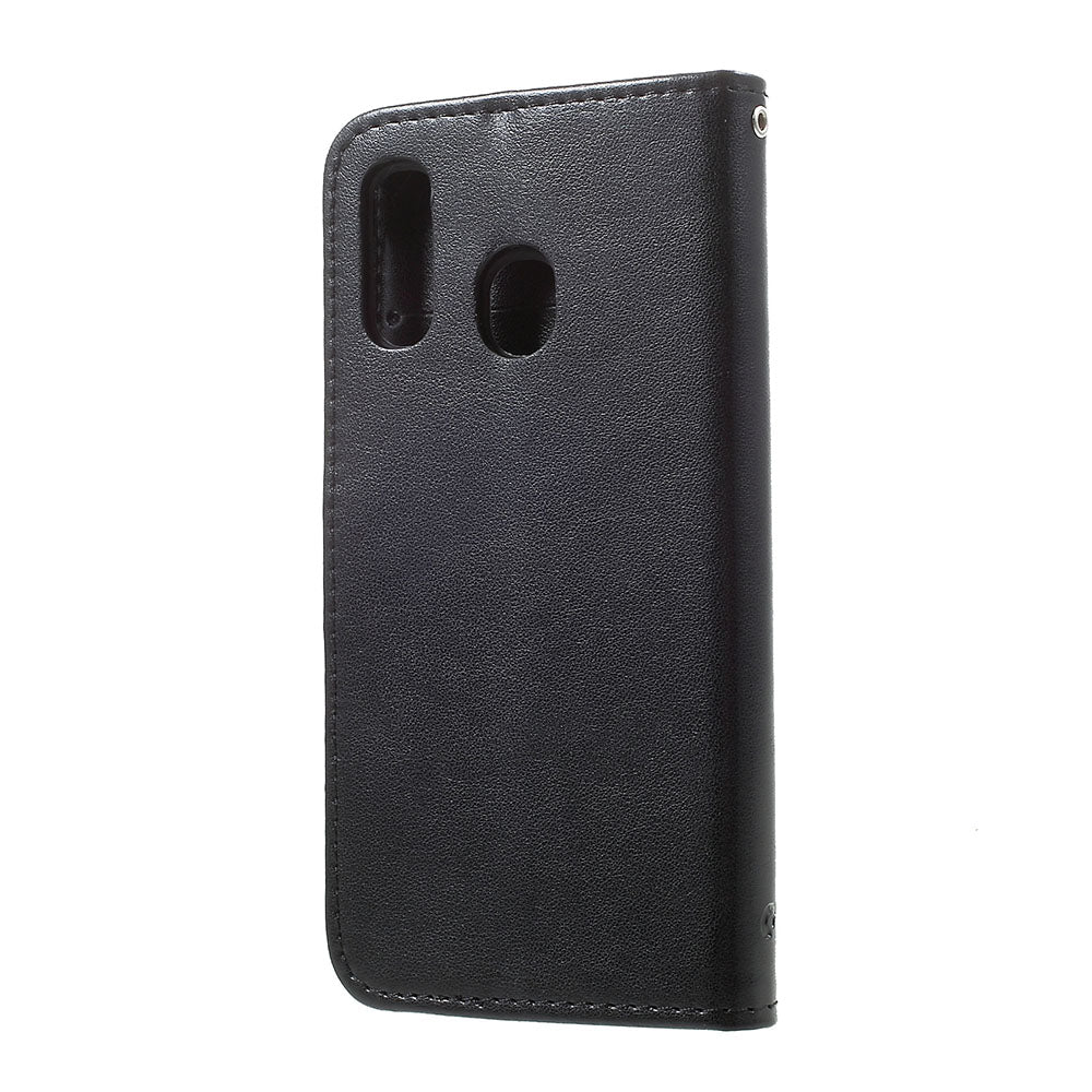 Imprint Butterfly Flower Stand Wallet Leather Shell Case for Samsung Galaxy A40