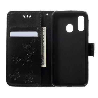 Imprint Butterfly Flower Stand Wallet Leather Shell Case for Samsung Galaxy A40