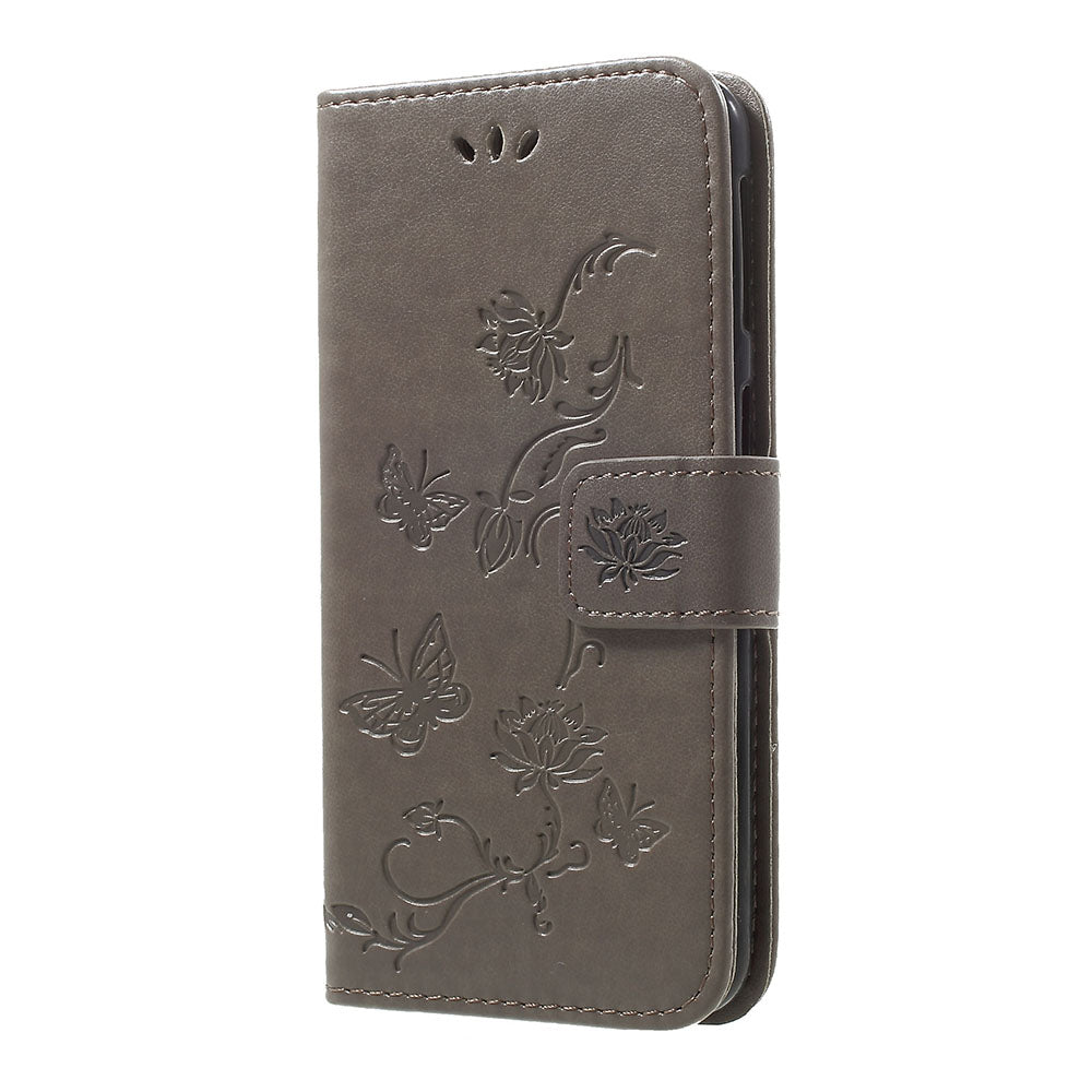 Imprint Butterfly Flower Stand Wallet Leather Shell Case for Samsung Galaxy A40