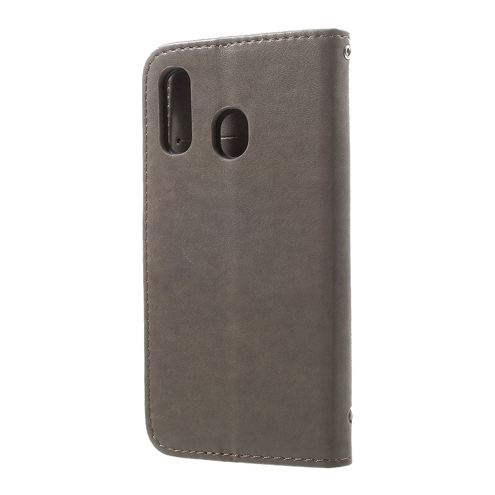 Imprint Butterfly Flower Stand Wallet Leather Shell Case for Samsung Galaxy A40
