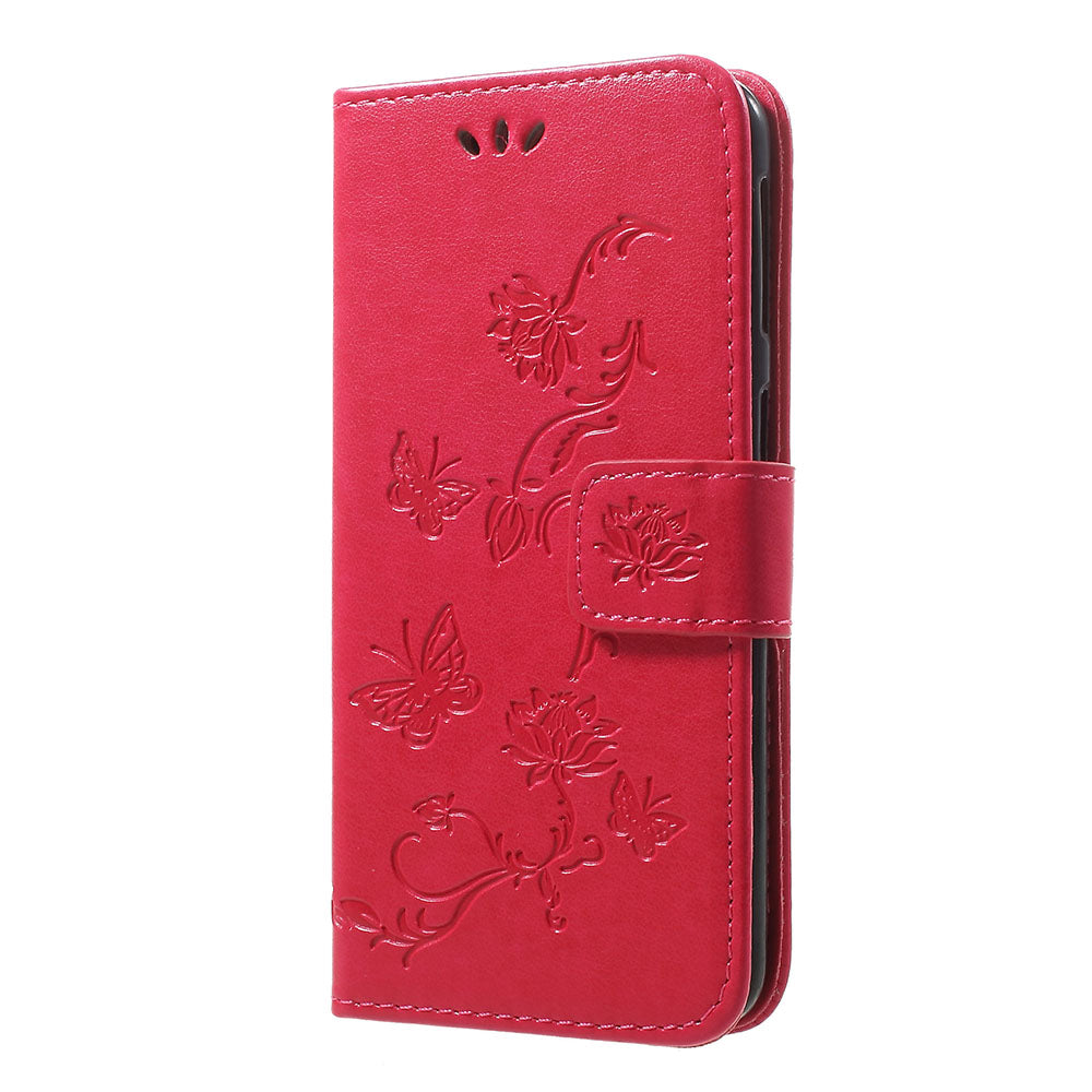 Imprint Butterfly Flower Stand Wallet Leather Shell Case for Samsung Galaxy A40