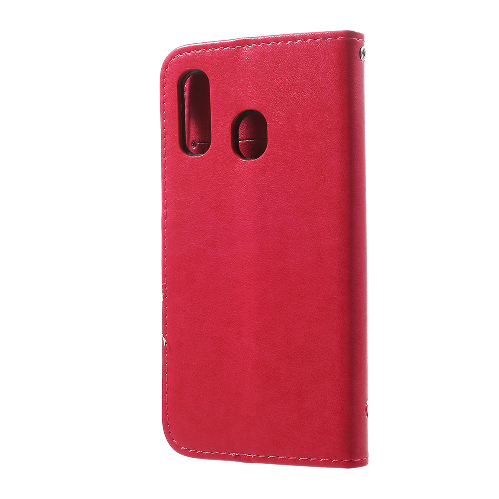 Imprint Butterfly Flower Stand Wallet Leather Shell Case for Samsung Galaxy A40