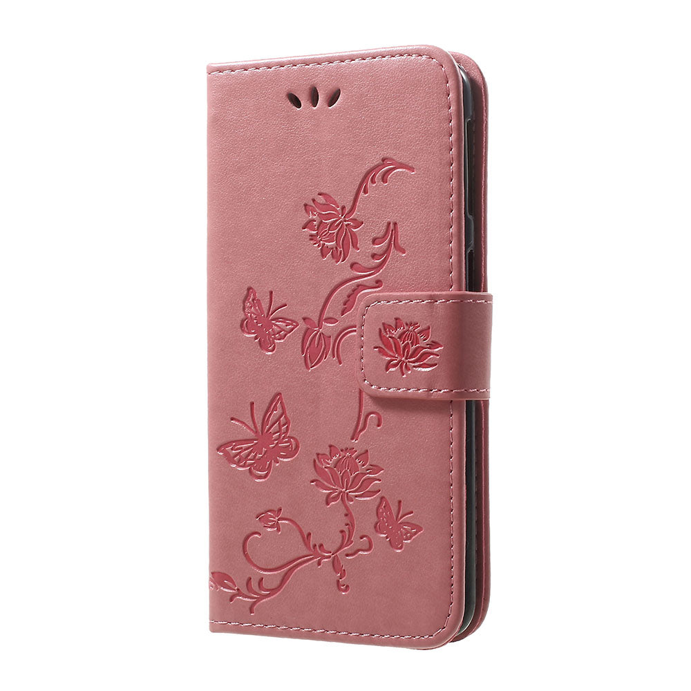 Imprint Butterfly Flower Stand Wallet Leather Shell Case for Samsung Galaxy A40