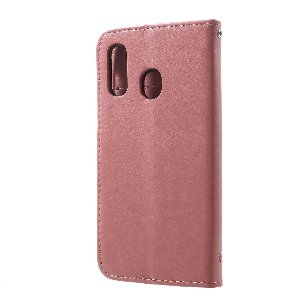 Imprint Butterfly Flower Stand Wallet Leather Shell Case for Samsung Galaxy A40