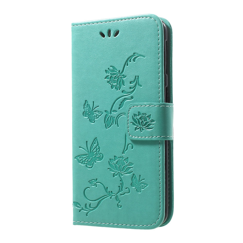 Imprint Butterfly Flower Stand Wallet Leather Shell Case for Samsung Galaxy A40