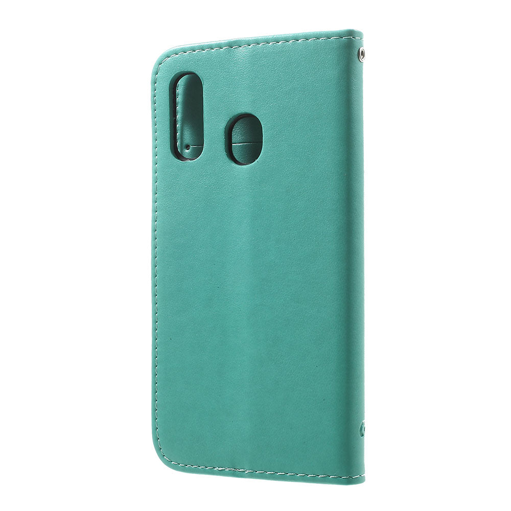 Imprint Butterfly Flower Stand Wallet Leather Shell Case for Samsung Galaxy A40