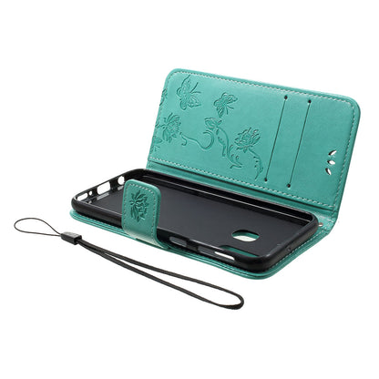 Imprint Butterfly Flower Stand Wallet Leather Shell Case for Samsung Galaxy A40