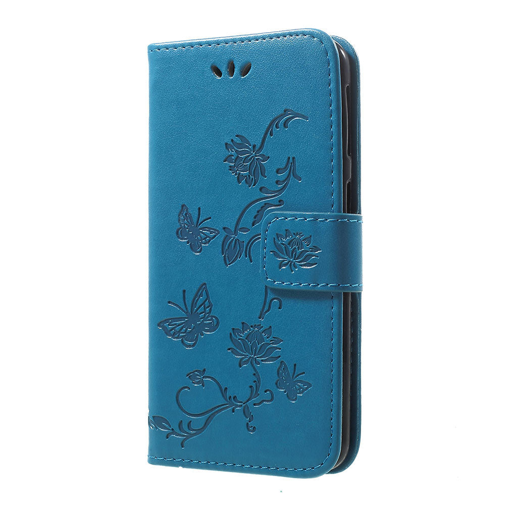 Imprint Butterfly Flower Stand Wallet Leather Shell Case for Samsung Galaxy A40