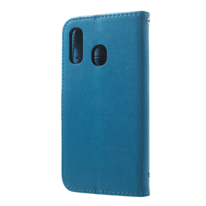 Imprint Butterfly Flower Stand Wallet Leather Shell Case for Samsung Galaxy A40