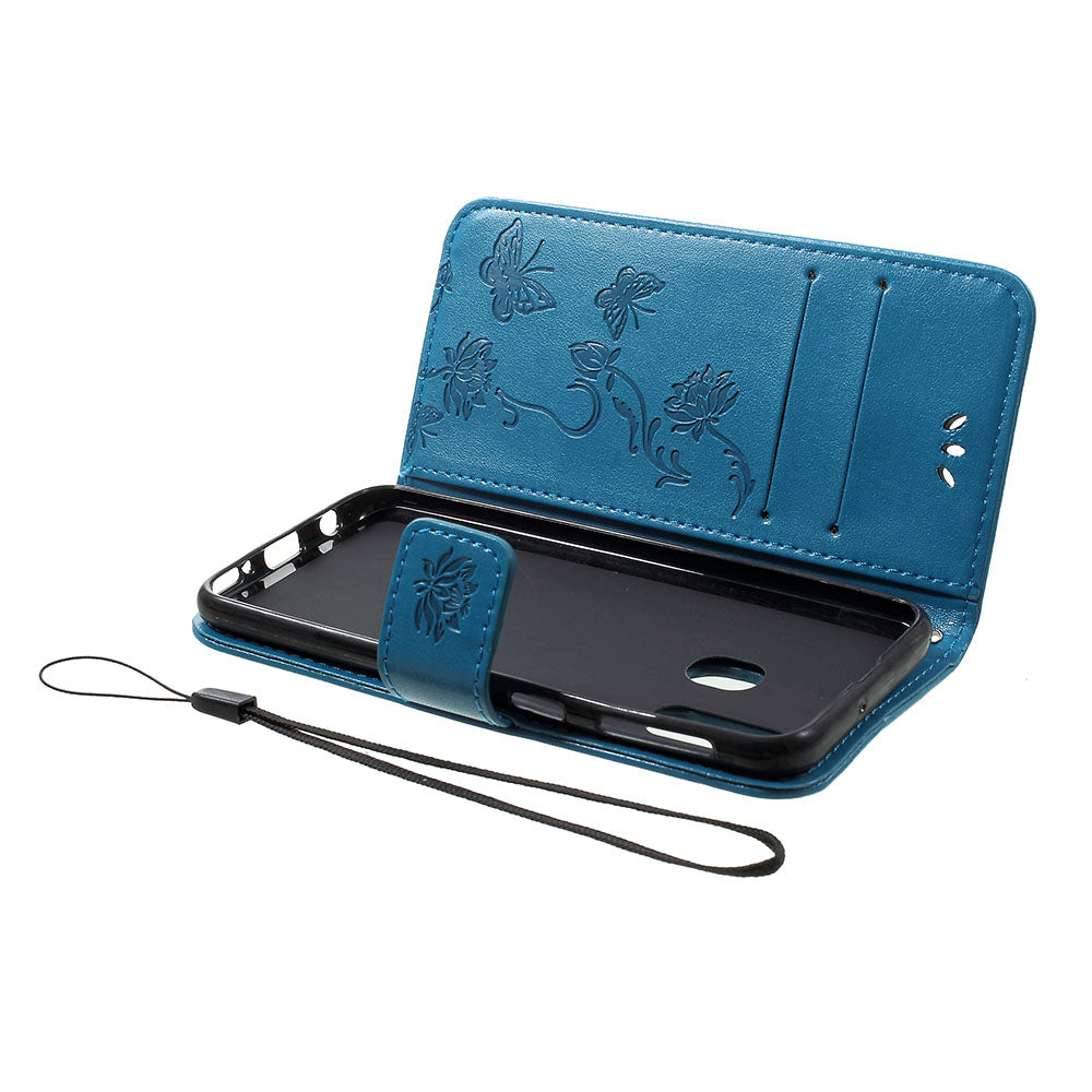 Imprint Butterfly Flower Stand Wallet Leather Shell Case for Samsung Galaxy A40