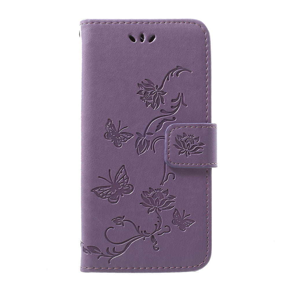 Imprint Butterfly Flower Stand Wallet Leather Shell Case for Samsung Galaxy A40