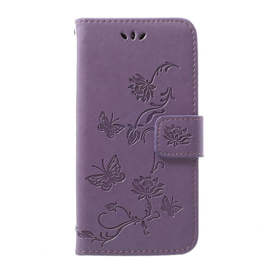 Imprint Butterfly Flower Stand Wallet Leather Shell Case for Samsung Galaxy A40
