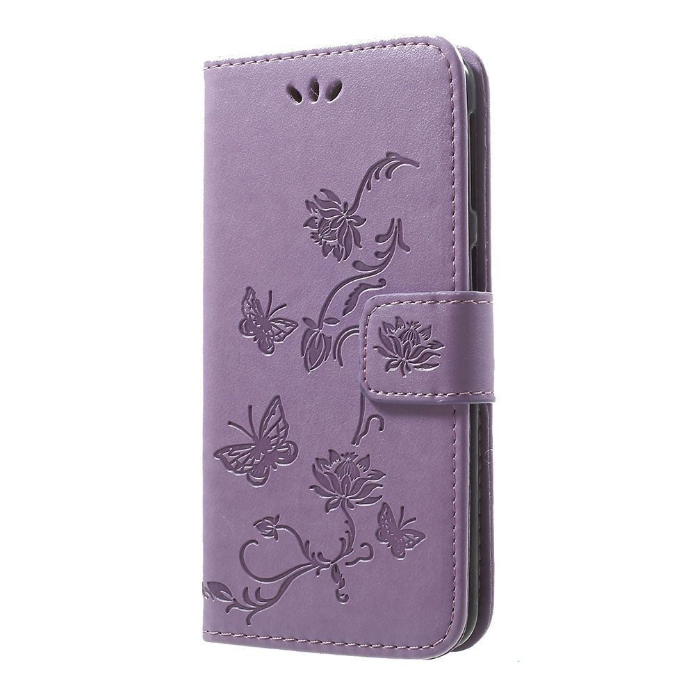 Imprint Butterfly Flower Stand Wallet Leather Shell Case for Samsung Galaxy A40