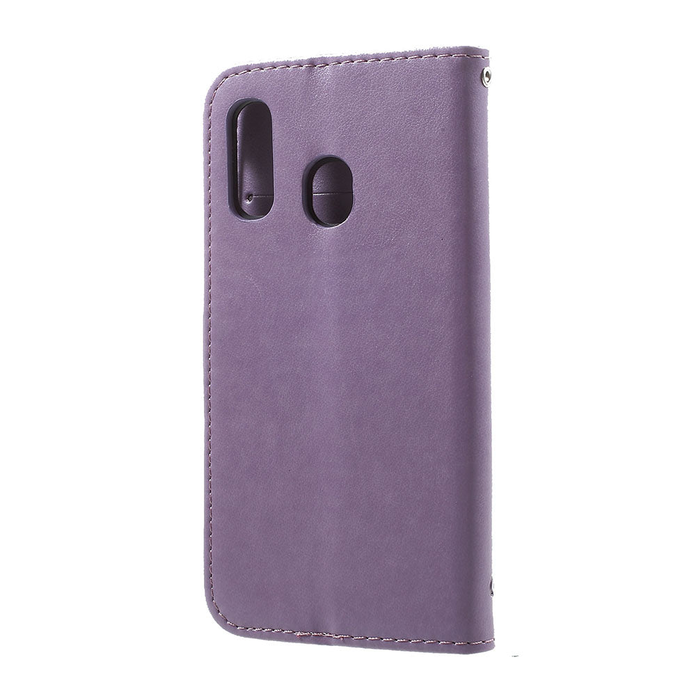 Imprint Butterfly Flower Stand Wallet Leather Shell Case for Samsung Galaxy A40