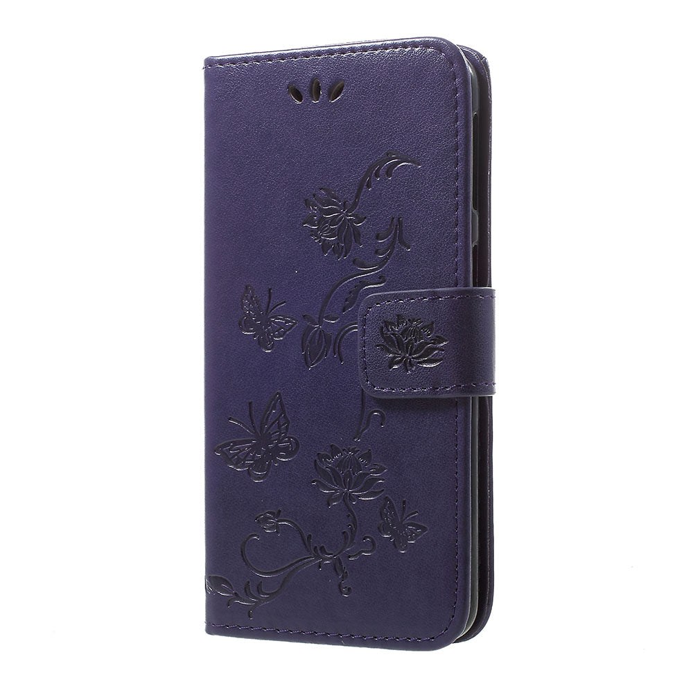 Imprint Butterfly Flower Stand Wallet Leather Shell Case for Samsung Galaxy A40