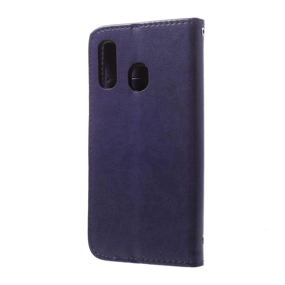 Imprint Butterfly Flower Stand Wallet Leather Shell Case for Samsung Galaxy A40