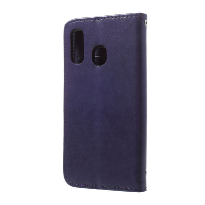 Imprint Butterfly Flower Stand Wallet Leather Shell Case for Samsung Galaxy A40