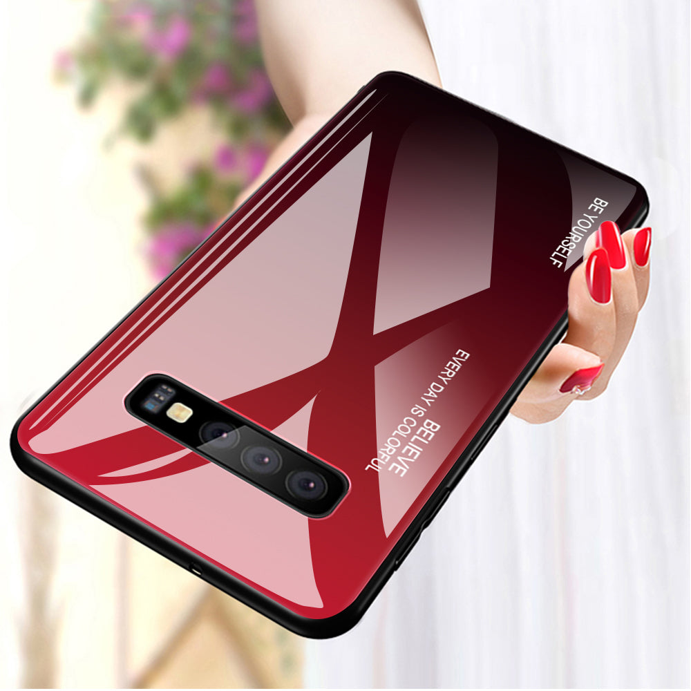 Gradient Tempered Glass TPU + PC Cell Phone Case for Samsung Galaxy S10 Plus