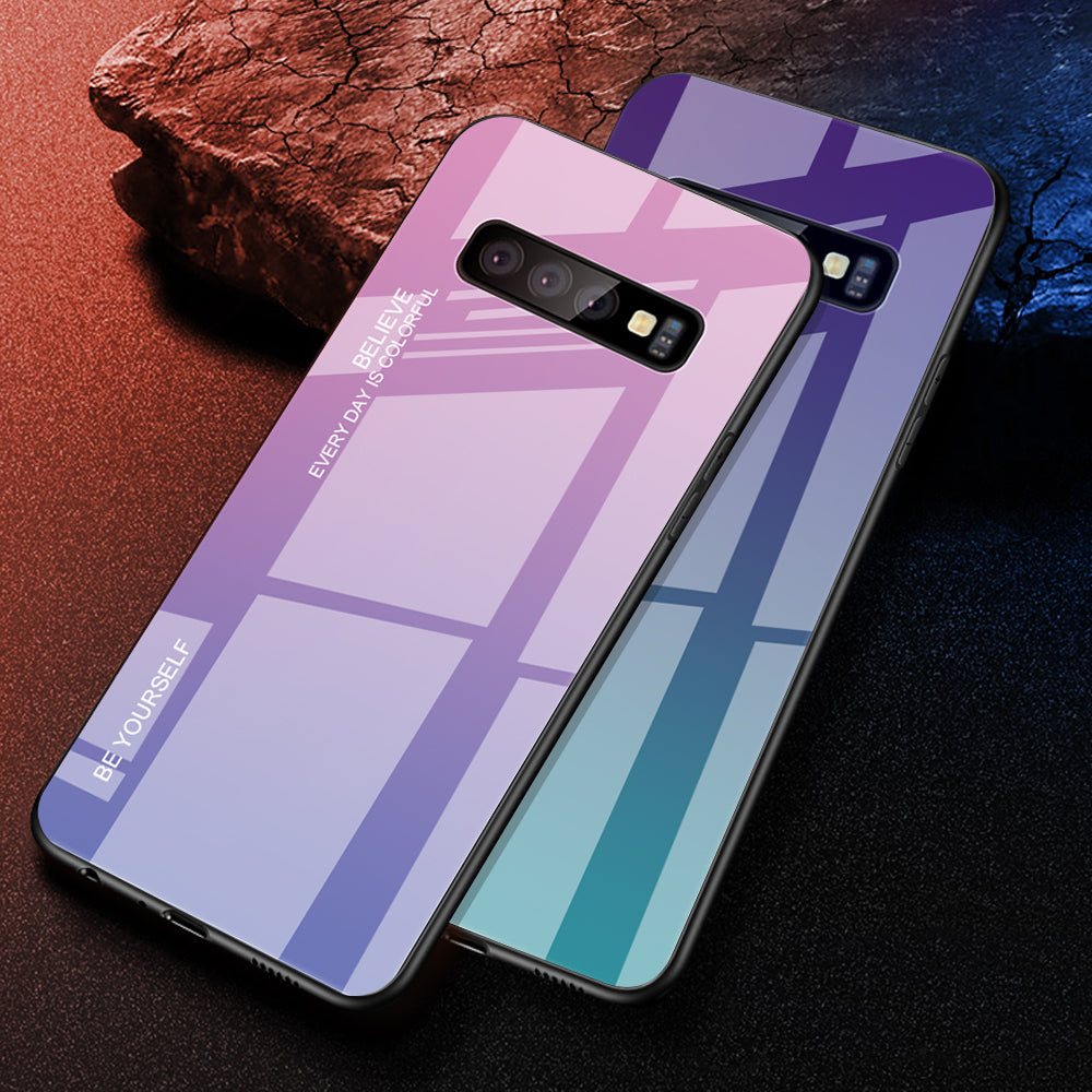 Gradient Tempered Glass TPU + PC Cell Phone Case for Samsung Galaxy S10 Plus