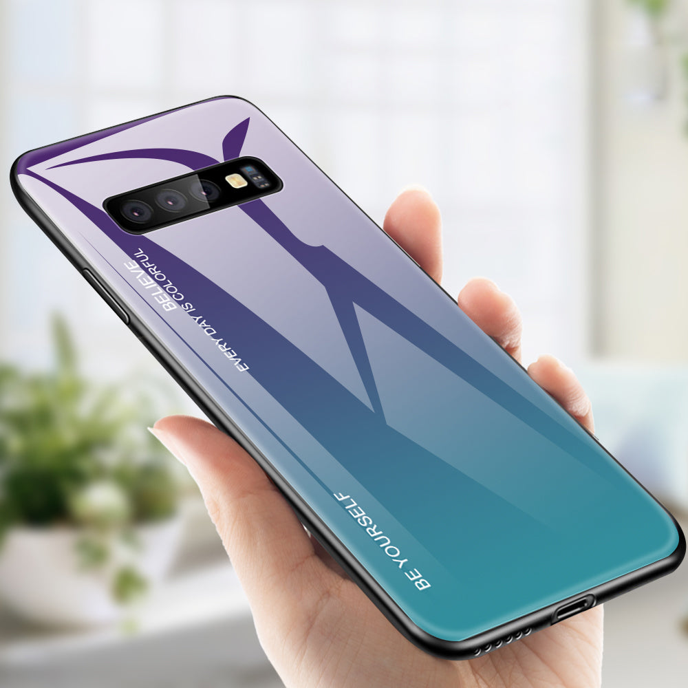 Gradient Tempered Glass TPU + PC Cell Phone Case for Samsung Galaxy S10 Plus