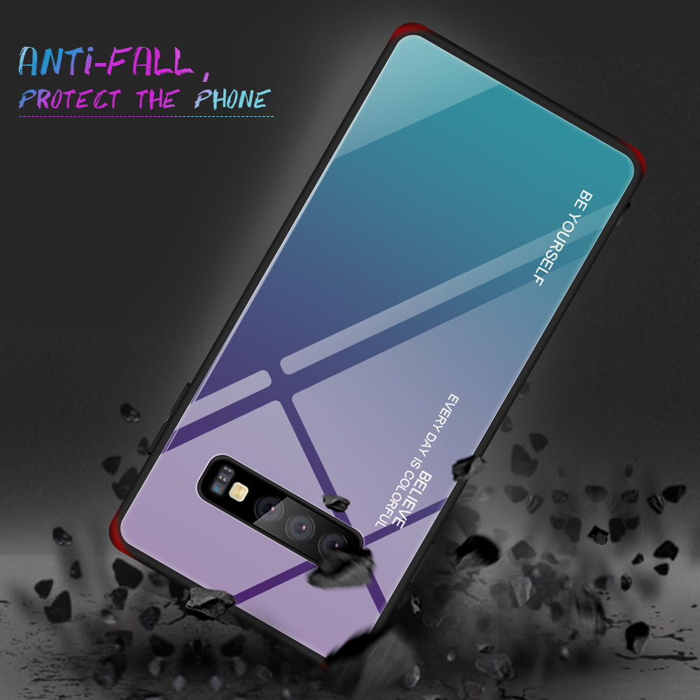 Gradient Tempered Glass TPU + PC Cell Phone Case for Samsung Galaxy S10 Plus