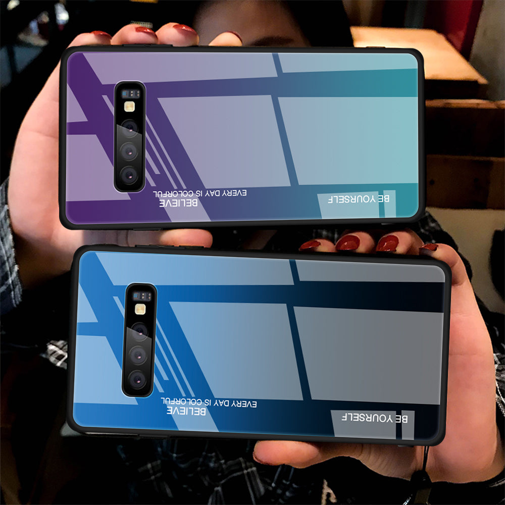 Gradient Tempered Glass TPU + PC Cell Phone Case for Samsung Galaxy S10 Plus