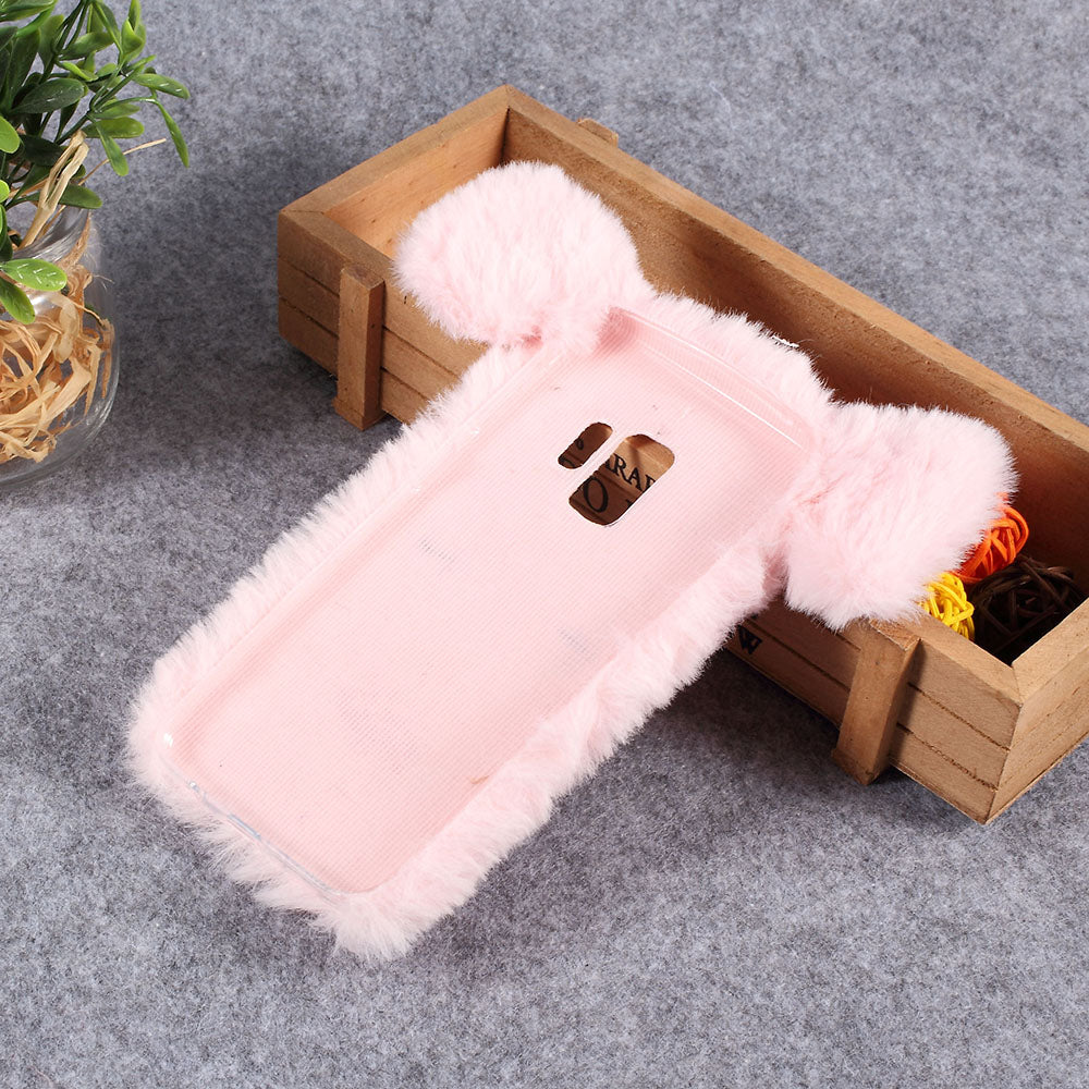 3D Cute Pig Pattern Soft Fur Coated Rhinestone TPU Phone Case Cover for Samsung Galaxy S9