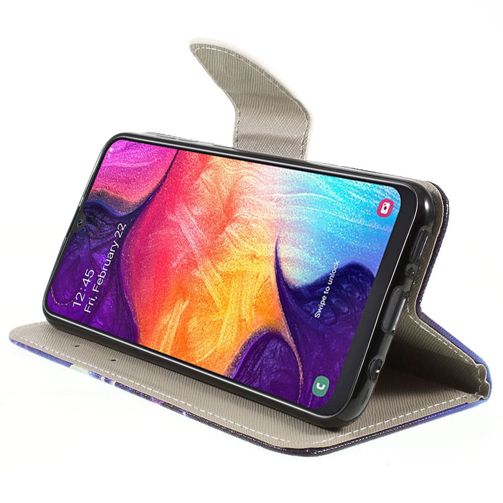 Pattern Printing Cross Texture PU Leather Wallet Flip Casing for Samsung Galaxy A50 / A50s / A30s