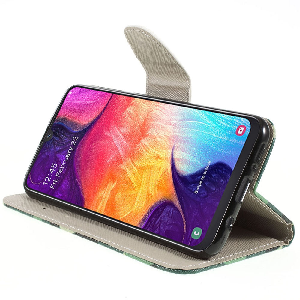 Pattern Printing Cross Texture PU Leather Wallet Flip Casing for Samsung Galaxy A50 / A50s / A30s