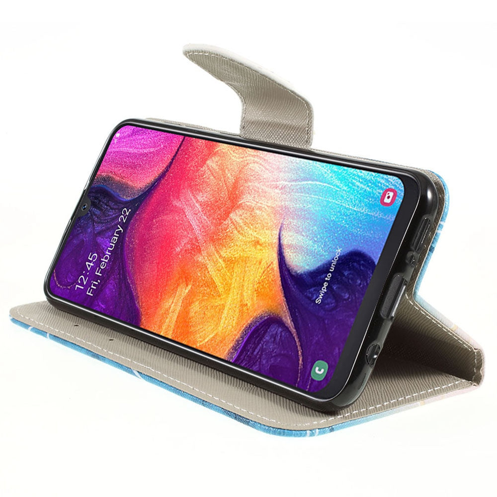 Pattern Printing Cross Texture PU Leather Wallet Flip Casing for Samsung Galaxy A50 / A50s / A30s