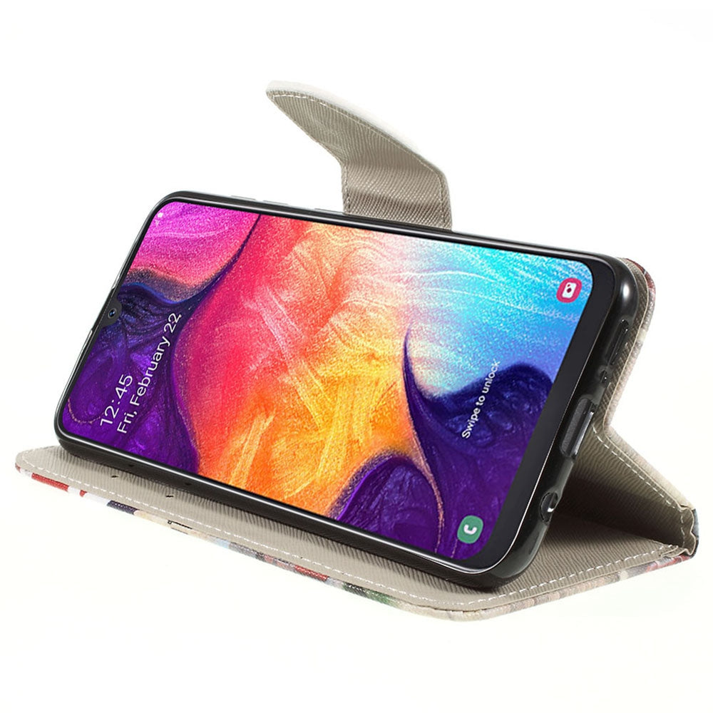 Pattern Printing Cross Texture PU Leather Wallet Flip Casing for Samsung Galaxy A50 / A50s / A30s