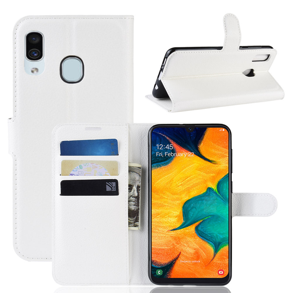 Litchi Skin PU Leather Wallet Stand Mobile Casing for Samsung Galaxy A30 / A20