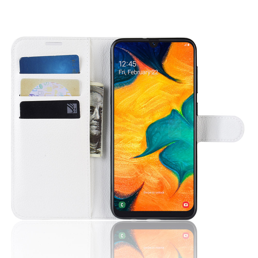 Litchi Skin PU Leather Wallet Stand Mobile Casing for Samsung Galaxy A30 / A20