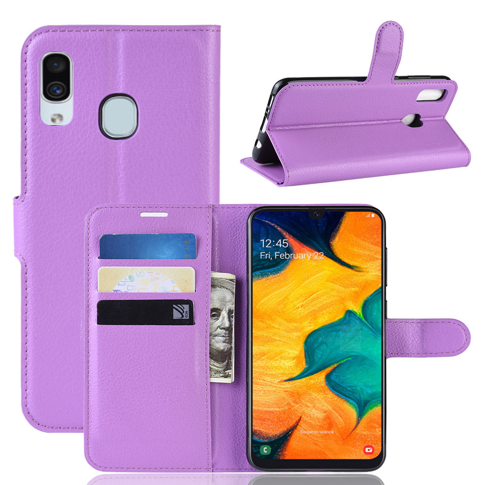 Litchi Skin PU Leather Wallet Stand Mobile Casing for Samsung Galaxy A30 / A20