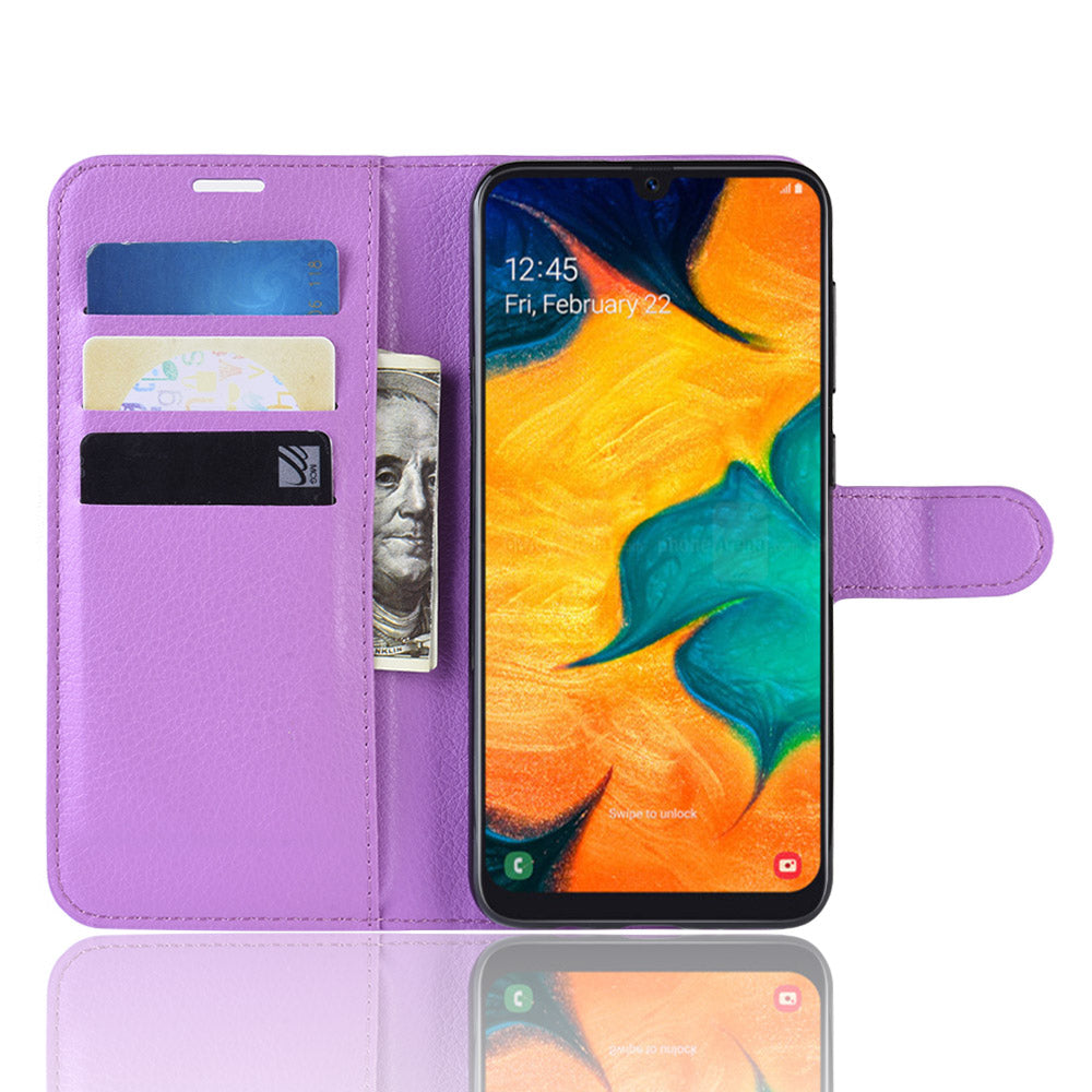 Litchi Skin PU Leather Wallet Stand Mobile Casing for Samsung Galaxy A30 / A20
