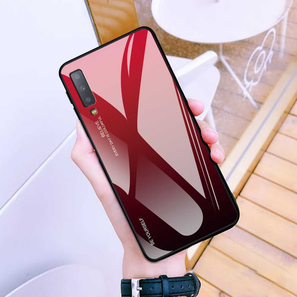 Gradient Color Glass + PC + TPU Hybrid Case for Samsung Galaxy A7 (2018)