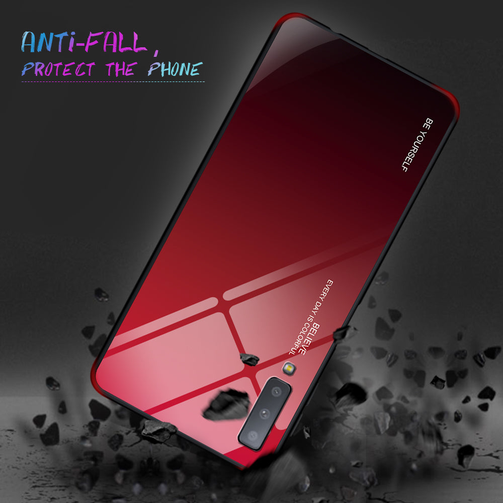 Gradient Color Glass + PC + TPU Hybrid Case for Samsung Galaxy A7 (2018)