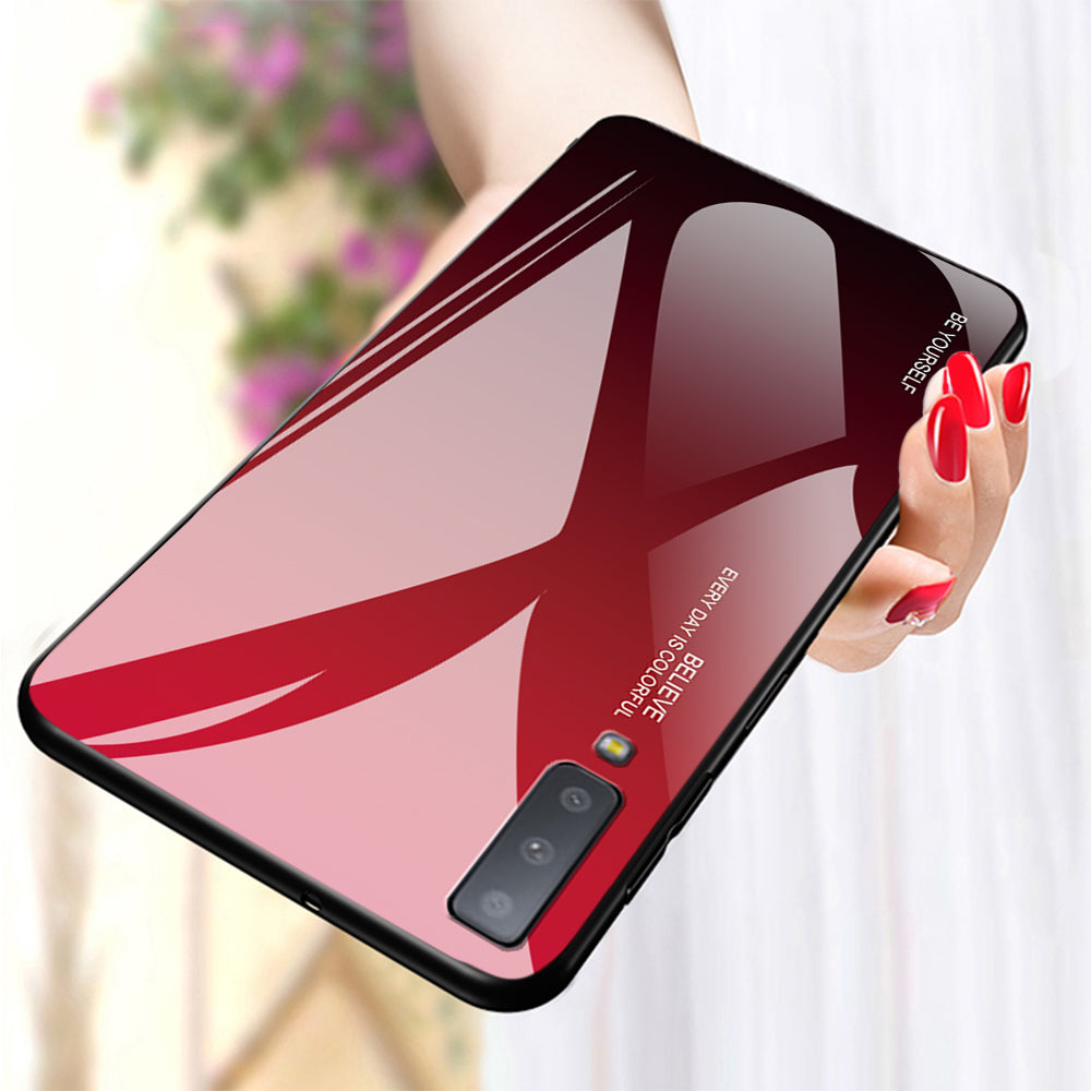 Gradient Color Glass + PC + TPU Hybrid Case for Samsung Galaxy A7 (2018)