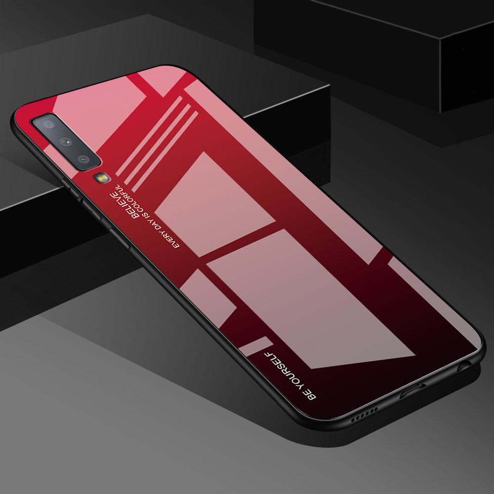 Gradient Color Glass + PC + TPU Hybrid Case for Samsung Galaxy A7 (2018)